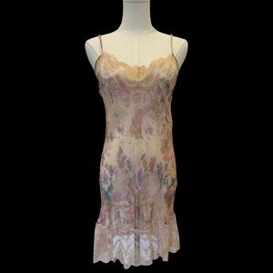 Mary Green Floral Silk Lace Slip & Thong Set | Sheer | Size Medium | Like New